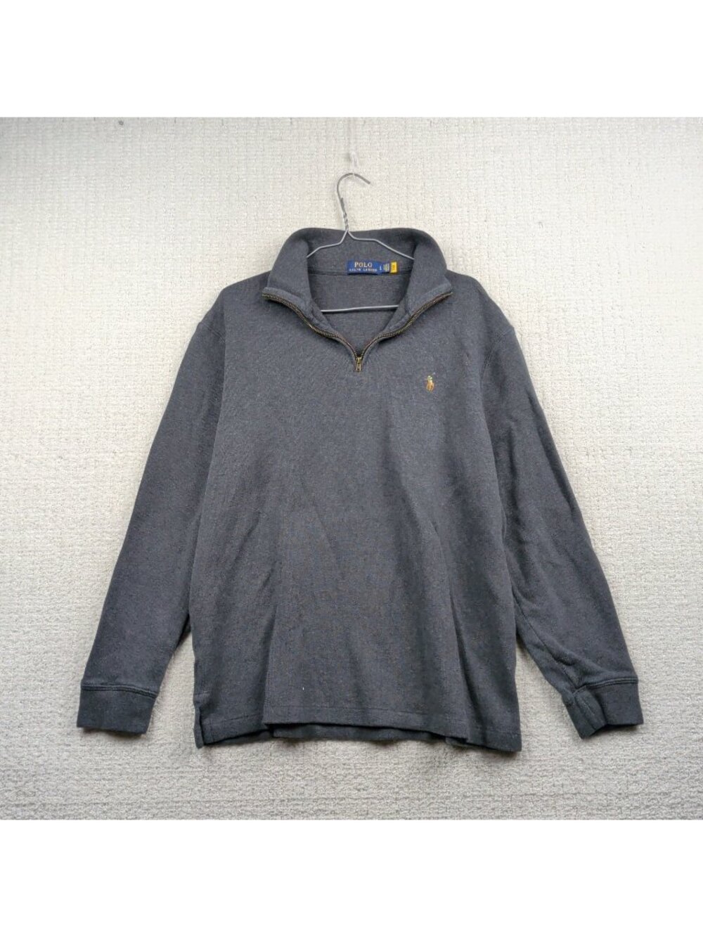 Polo Ralph Lauren Mens L Estate Rib Quarter Zip Pullover Charcoal Grey Academia